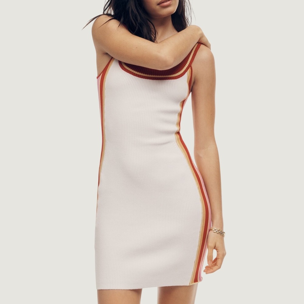 Anthropologie Bay Watch Mini Dress L Ribbed Knit Bodycon White Multi Stripe